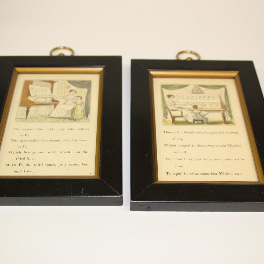 Vintage Piano Lesson Art Poetry Music Framed Set of 2